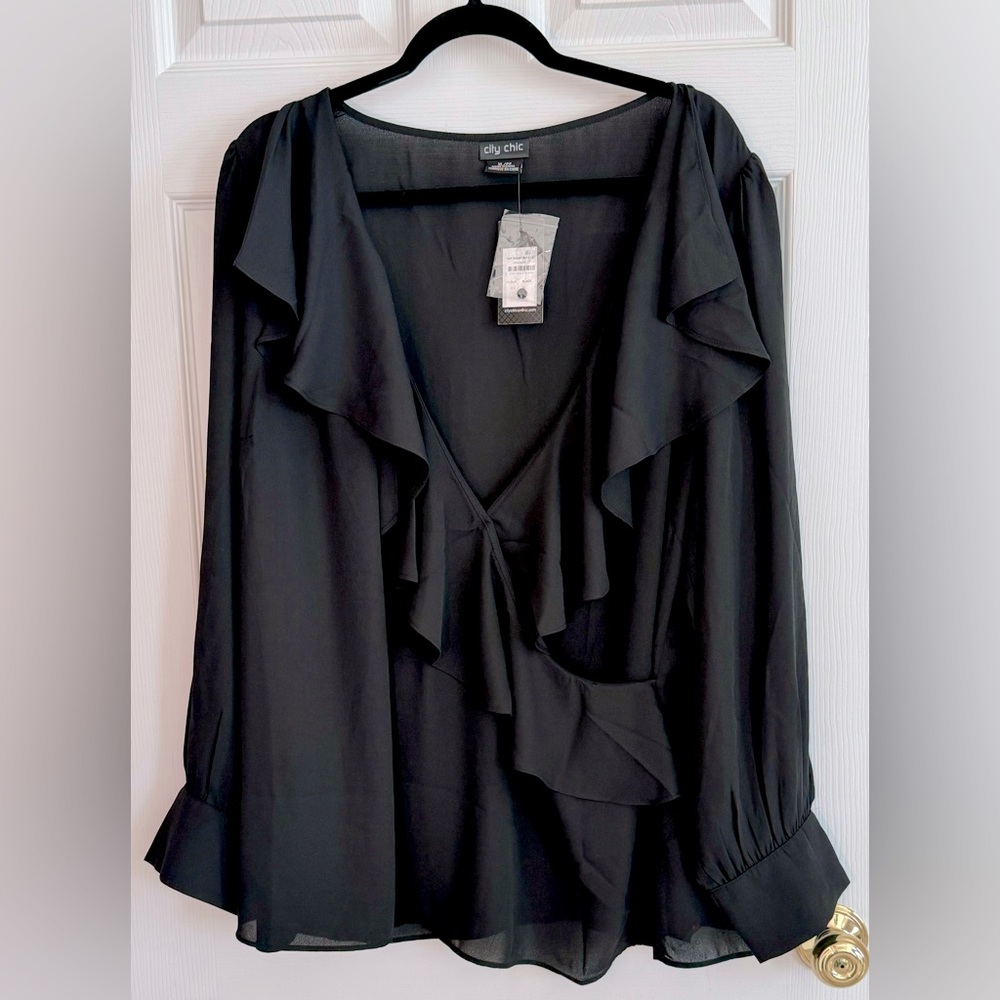 NEW City Chic wrap ruffle chiffon flowing blouse, size 22, NWT